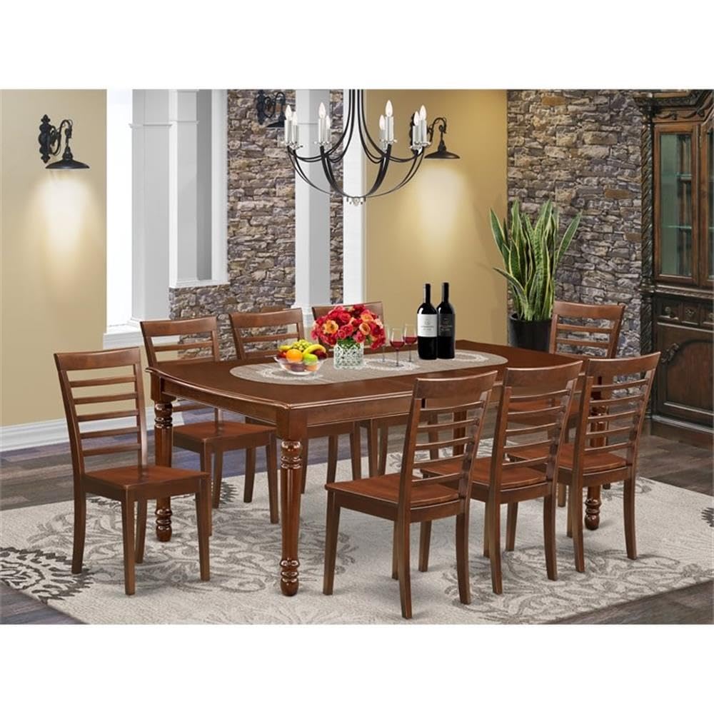 East West Furniture Doml9-Mah-W 9 Piece Dining Set Includes A Rectangle Dining Room Table With Butterfly Leaf And 8 Kitchen Chairs, 42X78 Inch, Mahogany